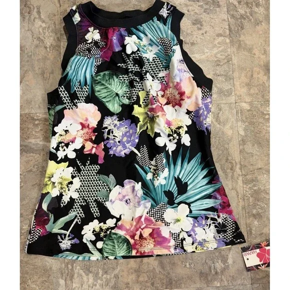 Hapari Womens UPF 50+ Floral Print Built In Bra Tankini Swim Top Tank Size L - Picture 2 of 6